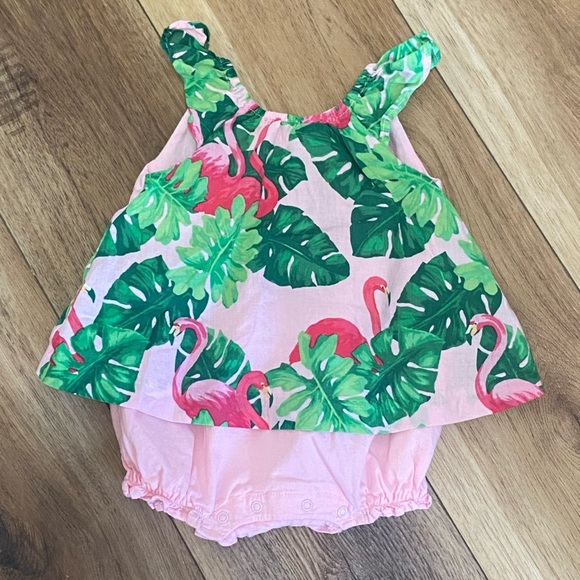 Janie & Jack 3-6 month tropical flamingo print ruffle romper - Picture 2 of 5